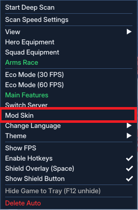 Step 1: Select Mod Skin from the MacroQ Main Menu